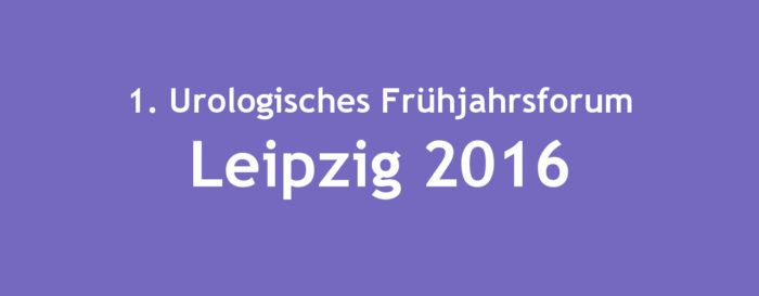Weißer Text auf violettem Grund: "1. Urologisches Frühjahrsforum Leipzig 2016"