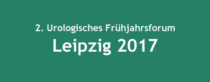 Weißer Text auf dunkelgrünem Grund: "2. Urologisches Frühjahrsforum Leipzig 2017"