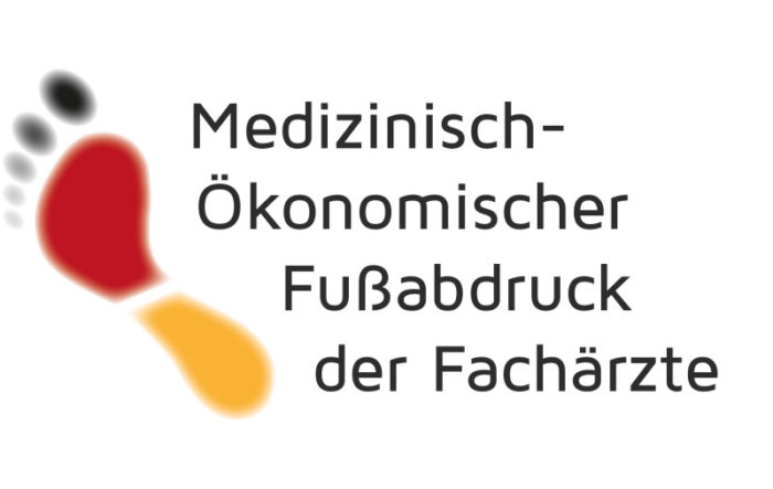 Schwarz-rot-goldener Fußabdruck & Schriftzug "Medizinisch-ökonomischer Fussabdruck der Fachärzte"